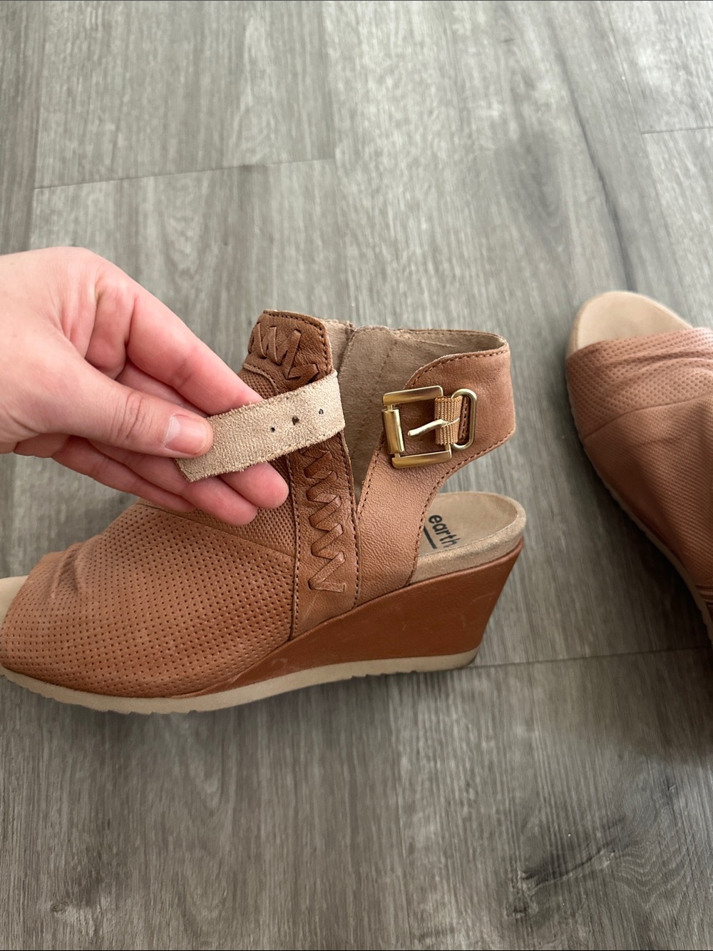 Earthies Brown Perforated Open-Toe Ankle Sandals with Buckle - Picture 9 of 14